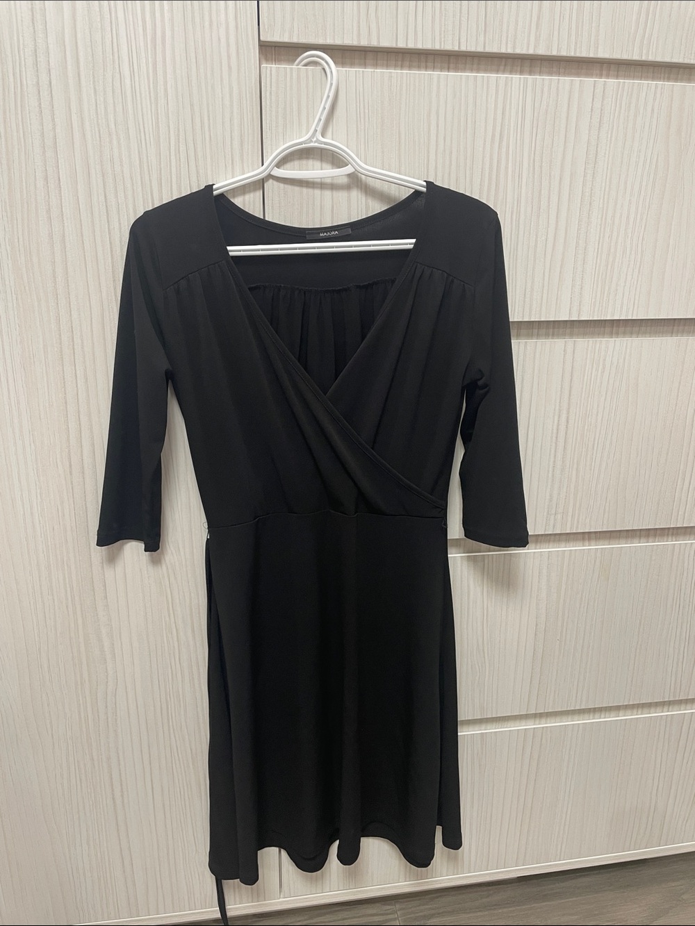 Black Wrap-Front Long Sleeve Dress by Banana Republic